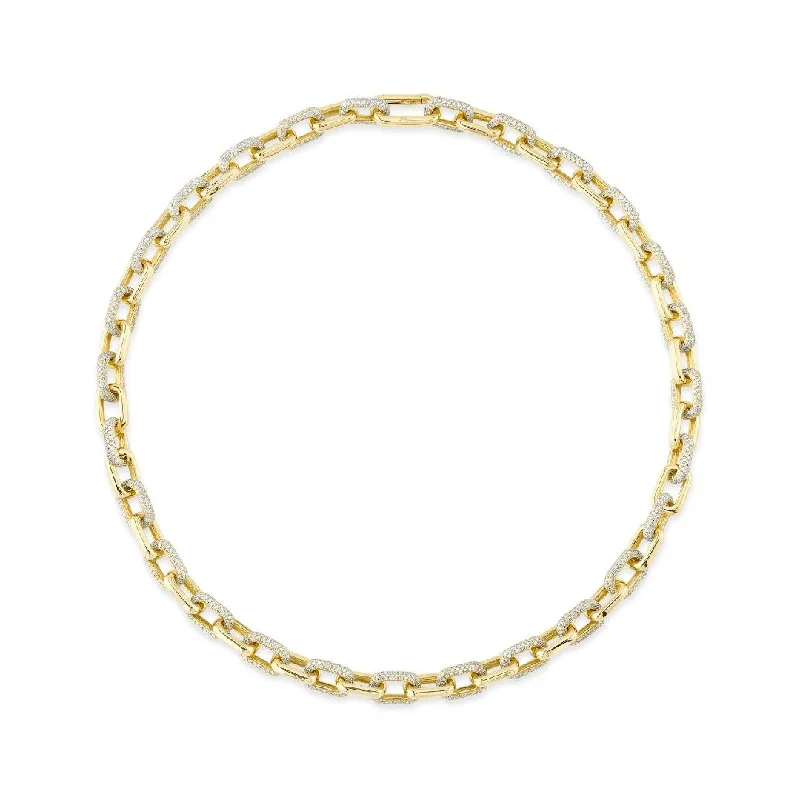 women gold chain necklaces -Shy Creation Pave Diamond Link Necklace in Yellow Gold