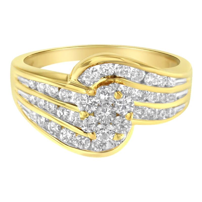 women gold solitaire engagement rings -14K Yellow Gold Diamond Cocktail Bypass Ring