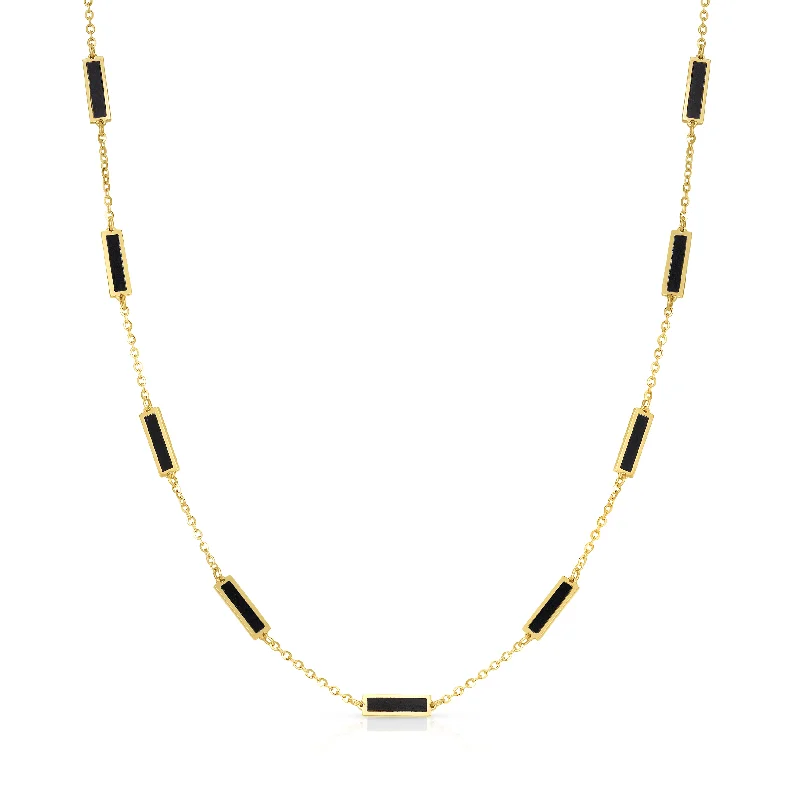 women chunky necklaces -Tara Mikolay Onyx Inlay Bars Necklace