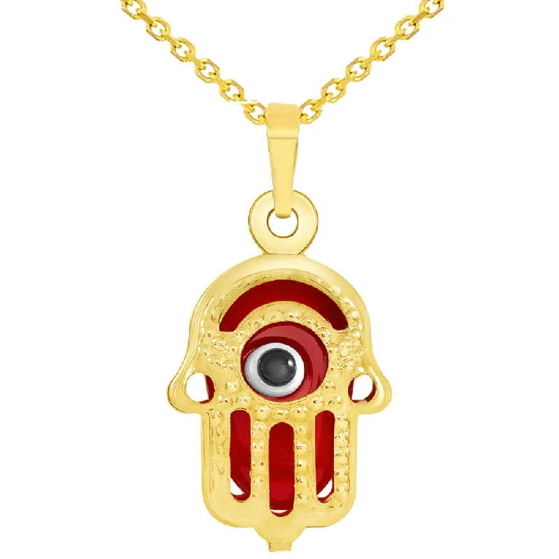 women monogram necklaces -14k Yellow Gold Small Red Hamsa Hand Charm Pendant Necklace