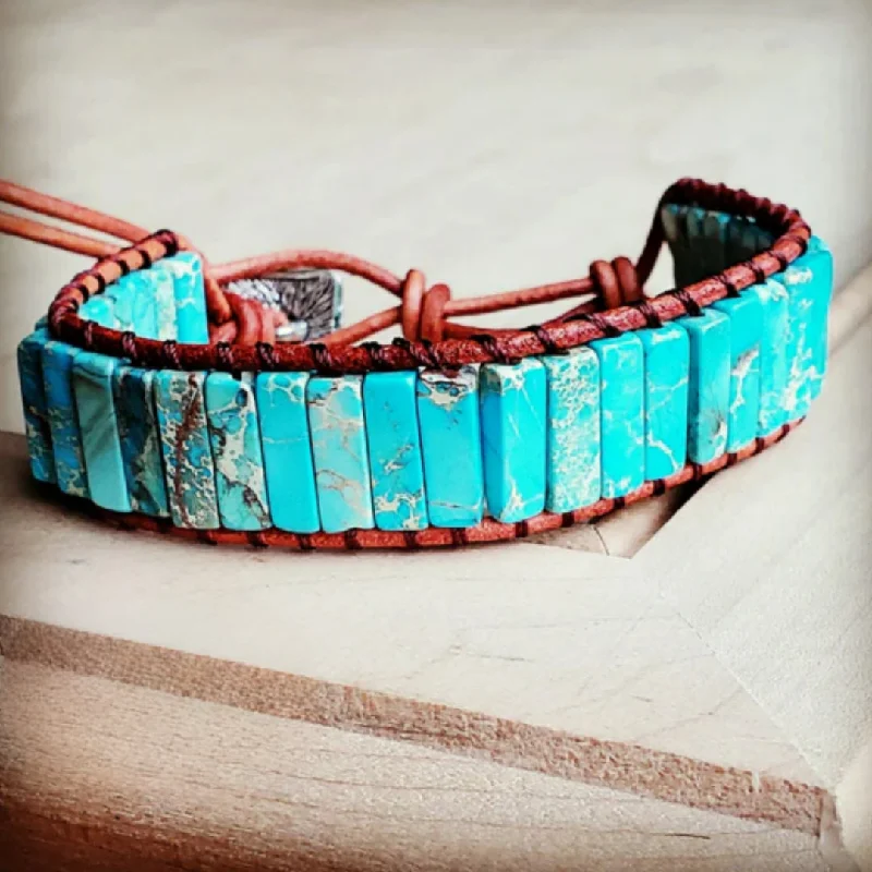 women luxury bracelets -Woven Regalite Stacked Stone Bracelet-Turquoise