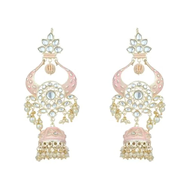 women modern stud earrings -Etnico Gold Plated Traditional Kundan Pearl Meenakari Jhumka Earrings For Women/Girls (E2902Pi)