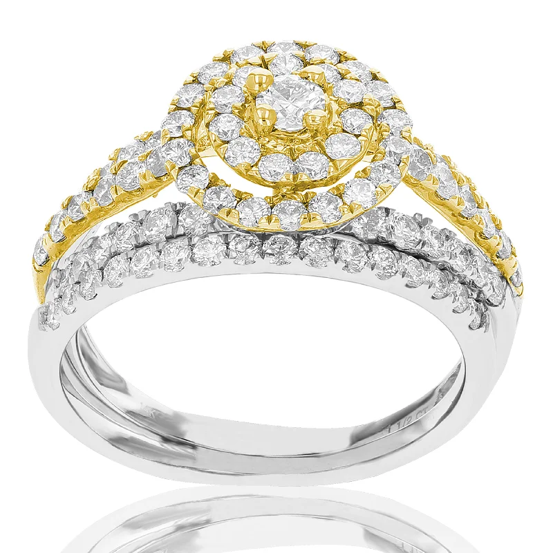 women trendy engagement rings -1.50 cttw Diamond Wedding Engagement Ring Set 14K White Yellow Gold Halo