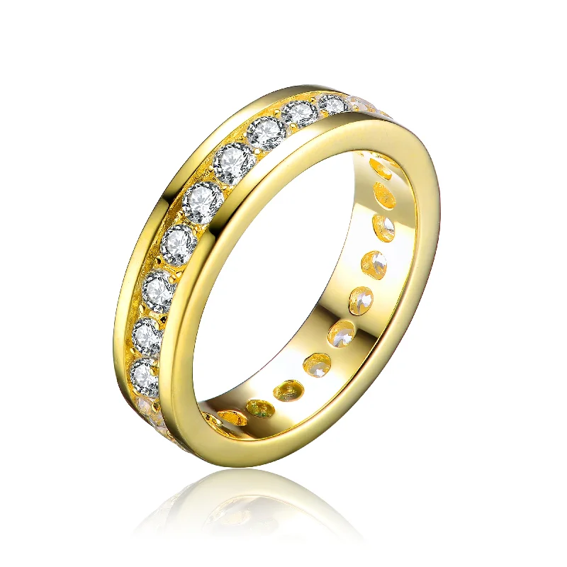 women halo engagement ring sets -GENEVIVE Sterling Silver Gold Plated Cubic Zirconia Band Ring