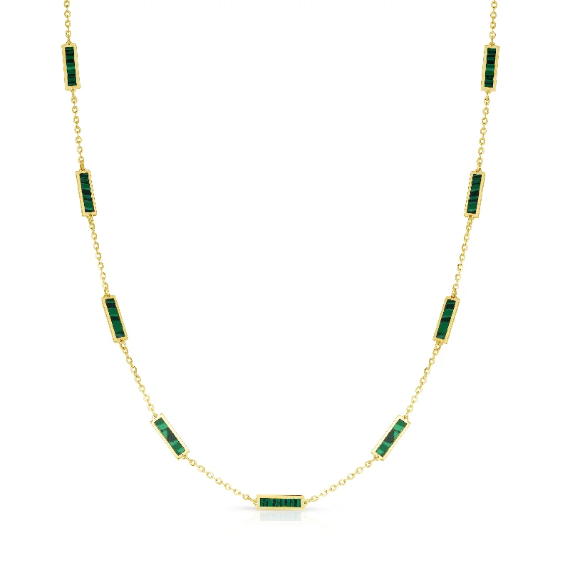 women gemstone necklaces -Tara Mikolay Malachite Inlay Bars Necklace