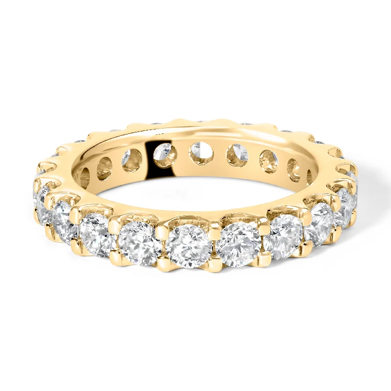 women white gold engagement rings -14K Yellow Gold Shared Prong Set Round Diamond Eternity Band Ring