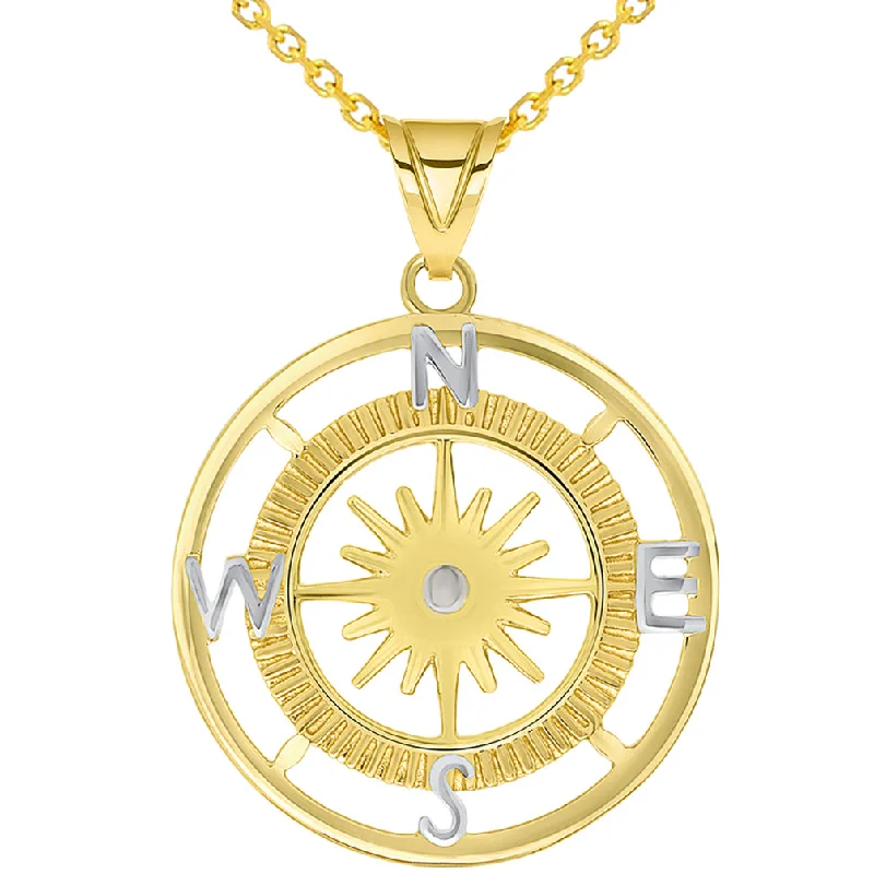 women sapphire necklaces -14k Yellow Gold Two Tone 16-Wind Point Compass Rose Pendant Necklace Available with Cable Chain Necklaces