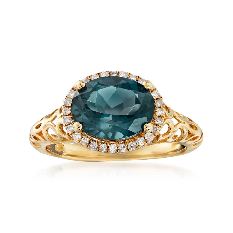 women custom designed engagement rings -Ross-Simons London Blue Topaz and . Diamond Ring in 14kt Yellow Gold