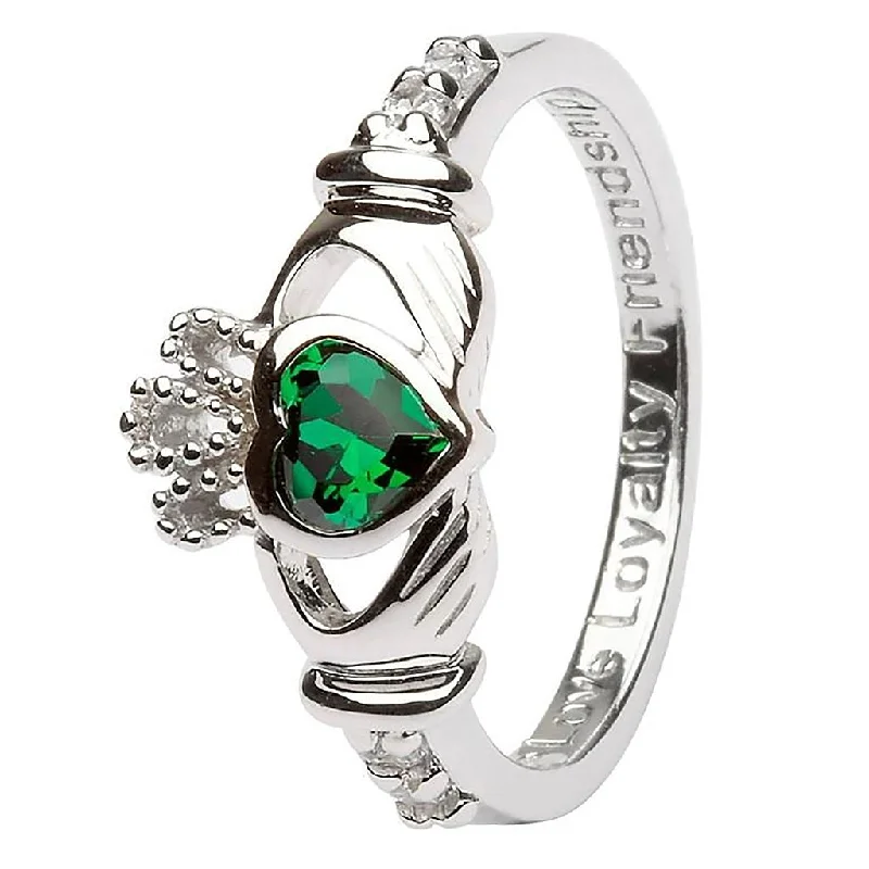 women colorful gemstone rings -Shanore : Claddagh Birthstone Ring – May