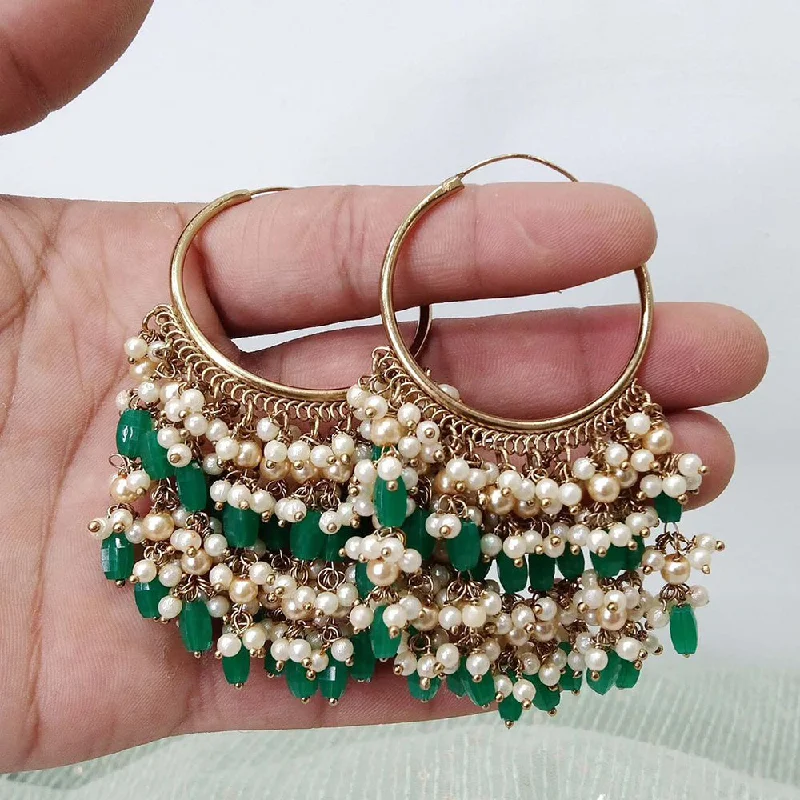 women custom earrings -Anjali Jewellery Gold Plated Beads And Pearl Hoop Earrings