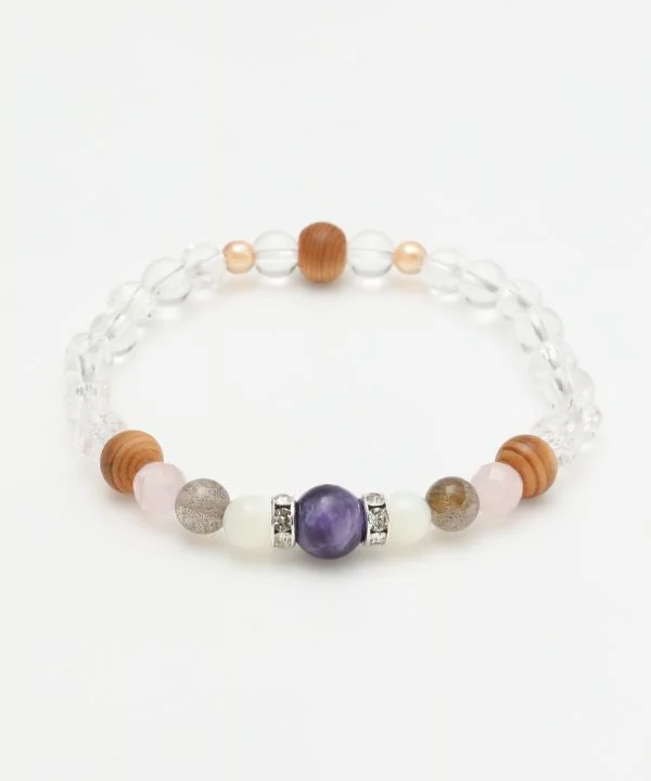 women stacking charm bracelets -YAKUSUGI x Charoite Beads Bracelet