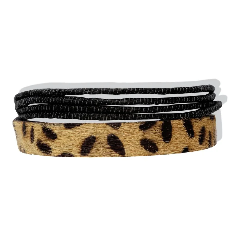 women pearl bracelets -Leather Leopard Stack Bracelet