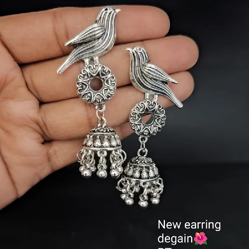 women delicate earrings -Lucentarts Jewellery Oxidised Plated Jhumki Earrings