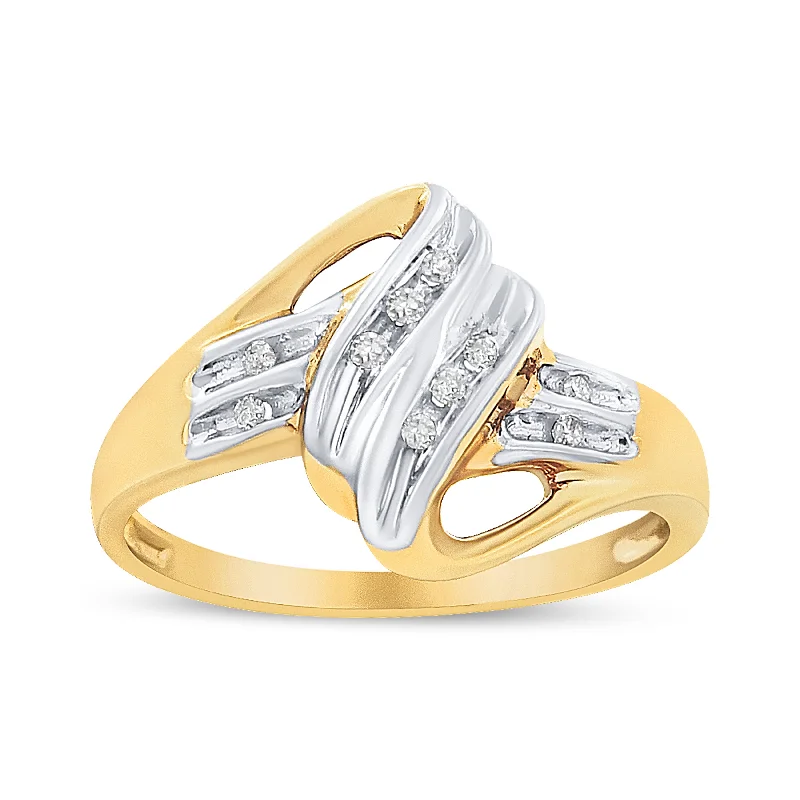 women custom wedding rings -10K Yellow and White Gold 1/15 Cttw Round-Cut Diamond Bypass Ring