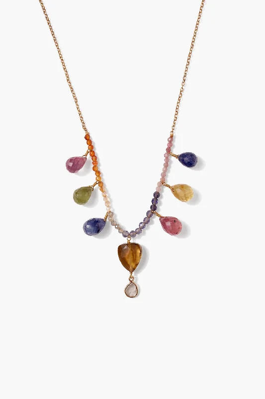 women rope necklaces -14k Rainbow Necklace Sapphire Mix