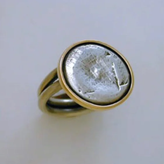 women eternity bands -SALE! Sterling Coin Ring w/ 14Kt bezel ring by Wendy Lewis