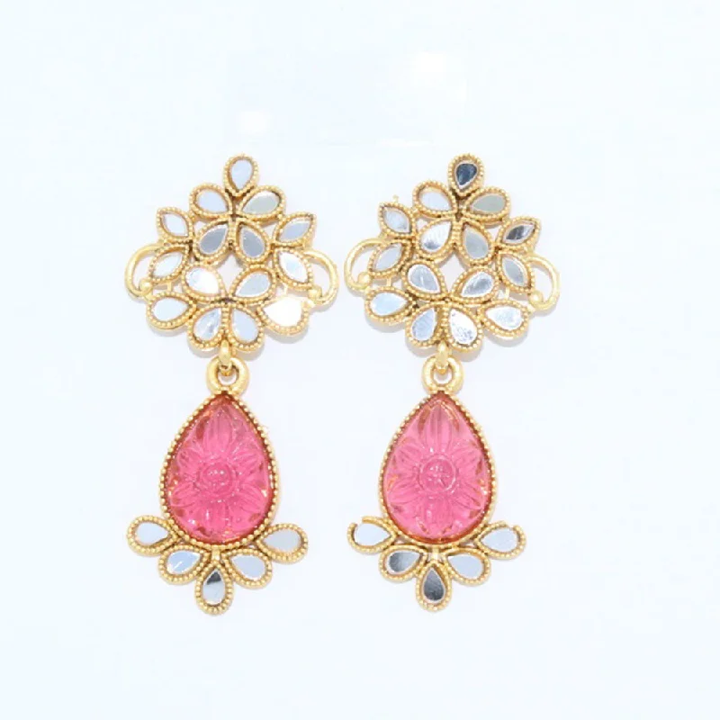 women drop diamond earrings -Corbeda Fashion Gold Plated Mirror Dangler Earrings