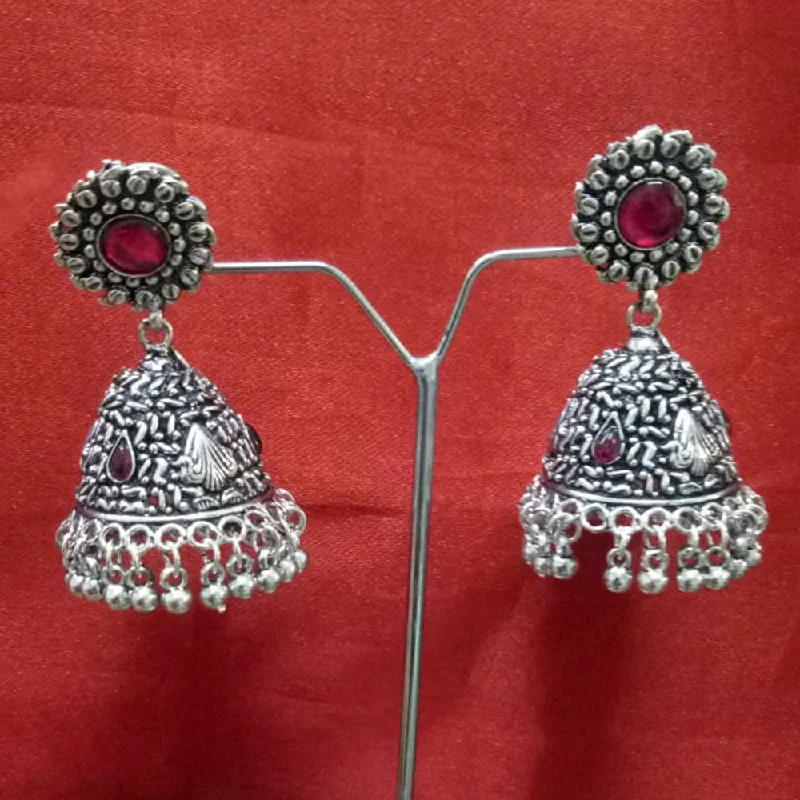 women trendy earrings -Jinu Arts Oxidised Plated Pink Kundan Jhumki Earrings