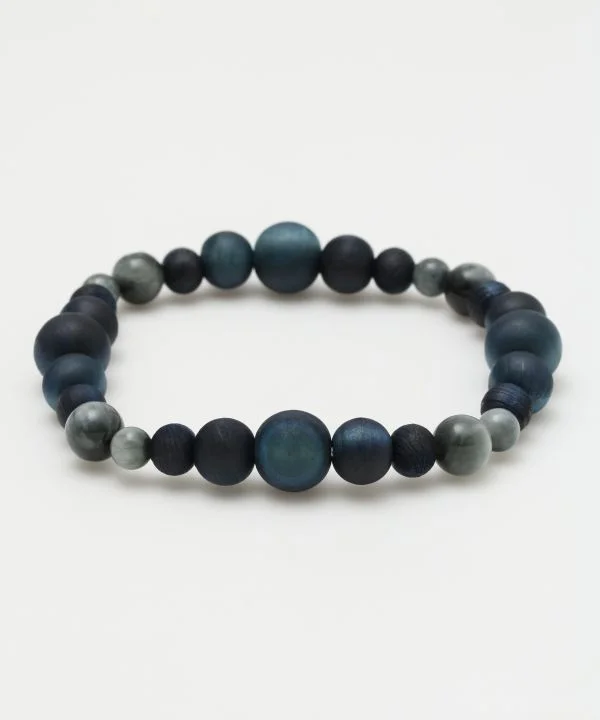 women statement bangles -AIZOME Indigo Dyed Cypress x Gray Tiger Eye Bracelet