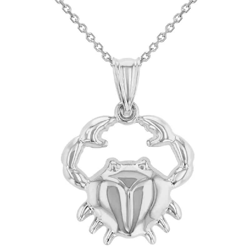 women trendy necklaces -High Polish 14k White Gold 3D Cancer Zodiac Sign Charm Crab Animal Pendant Necklace