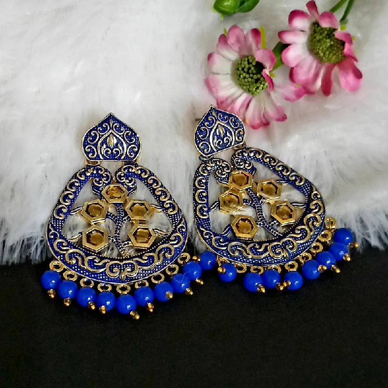 women personalized earrings -Woma Matte Blue Meenakari Dangler Beads Drop Earrings