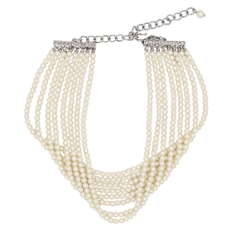 women luxury silver necklaces -Eight Row Pearl Choker