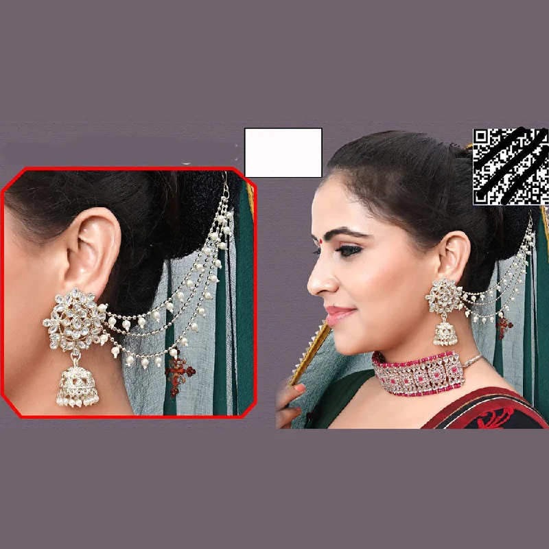 women art deco earrings -Abhinandan Kundan Stone And Pearl Kanchain Jhumki Earrings