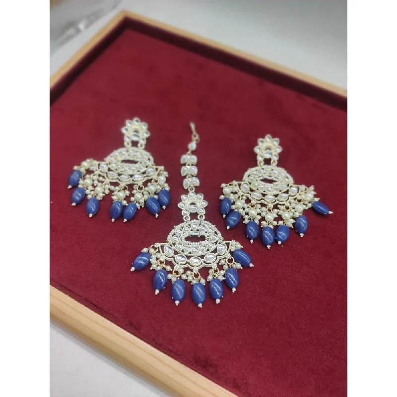 women bold earrings -Akruti Collection Gold Plated Kundan Stone And Pearls Earrings With Maangtikka