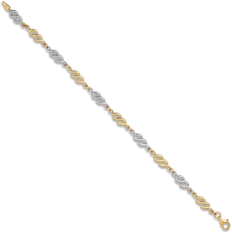 women twisted bracelets -Fancy Hollow Link Bracelet - 9ct Yellow & White Gold