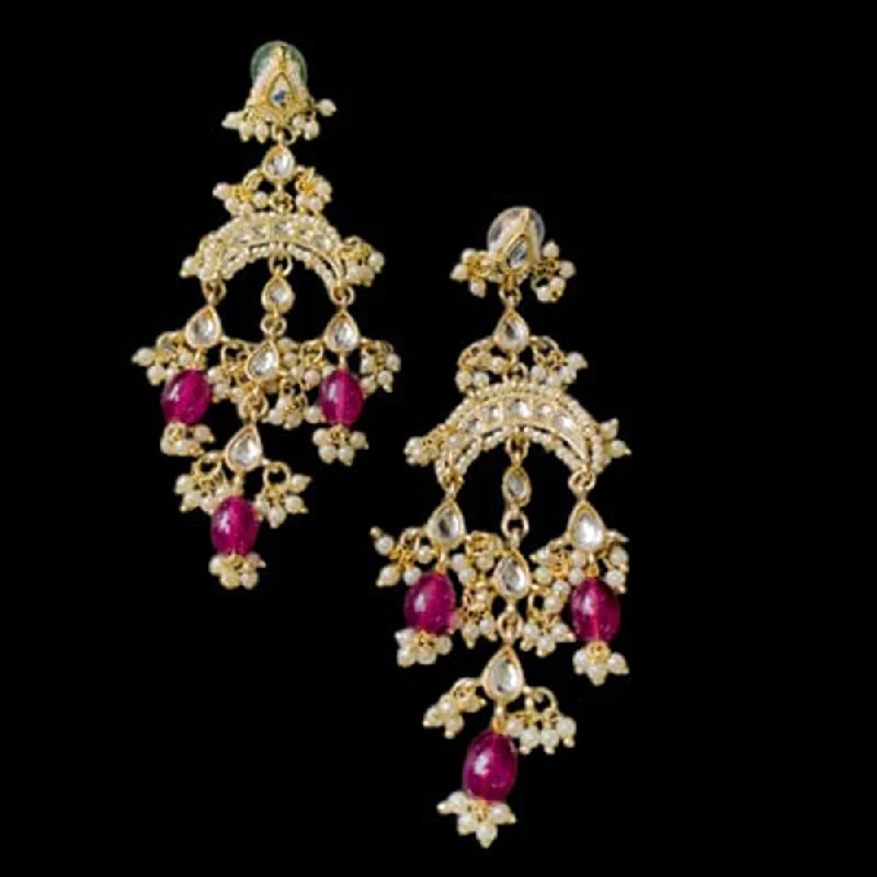 women dangle earrings -SNERA Gold Plated Kundan Stone And Pearl Dangler Earrings