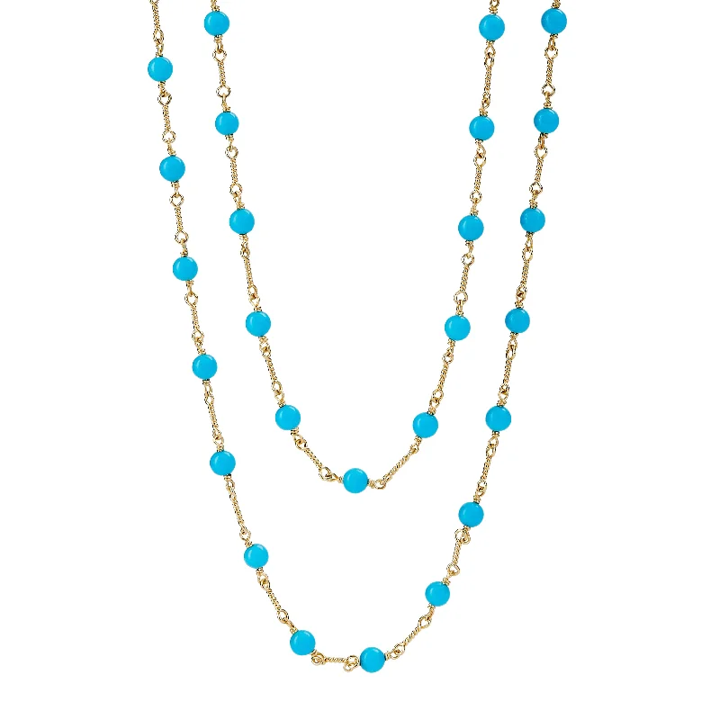 women butterfly pendant necklaces -32 inch Turquoise Bead Link Necklace