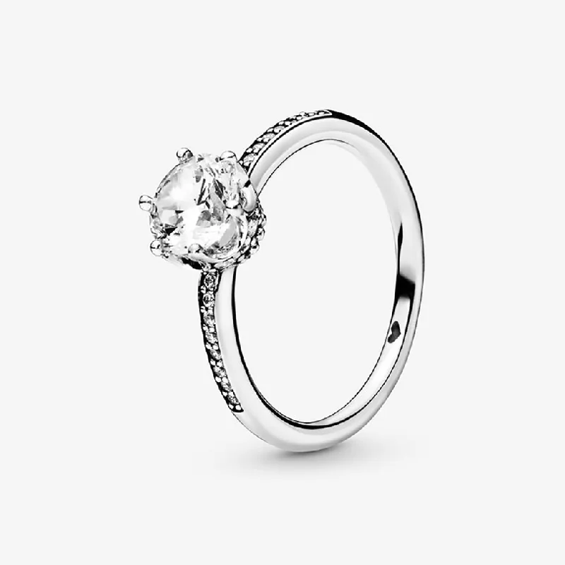 women wedding ring sets -PANDORA : Clear Sparkling Crown Solitaire Ring