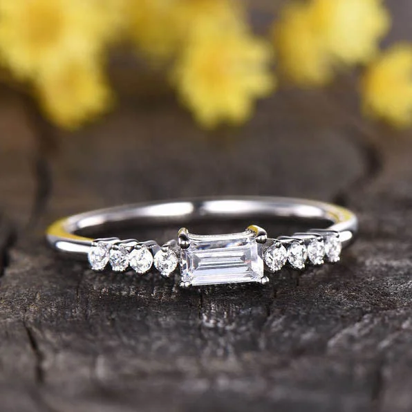 women antique-style engagement rings -Sale!!! Baguette cut Moissanite Engagement Ring Women Dainty Wedding Ring