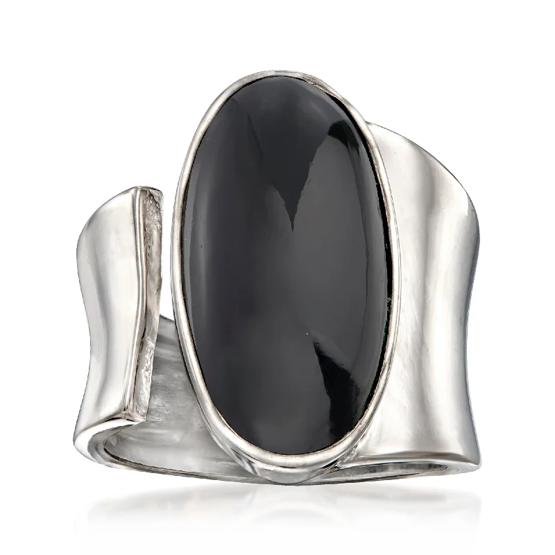 women birthstone rings for engagement -Ross-Simons Black Onyx Wrap Ring in Sterling Silver