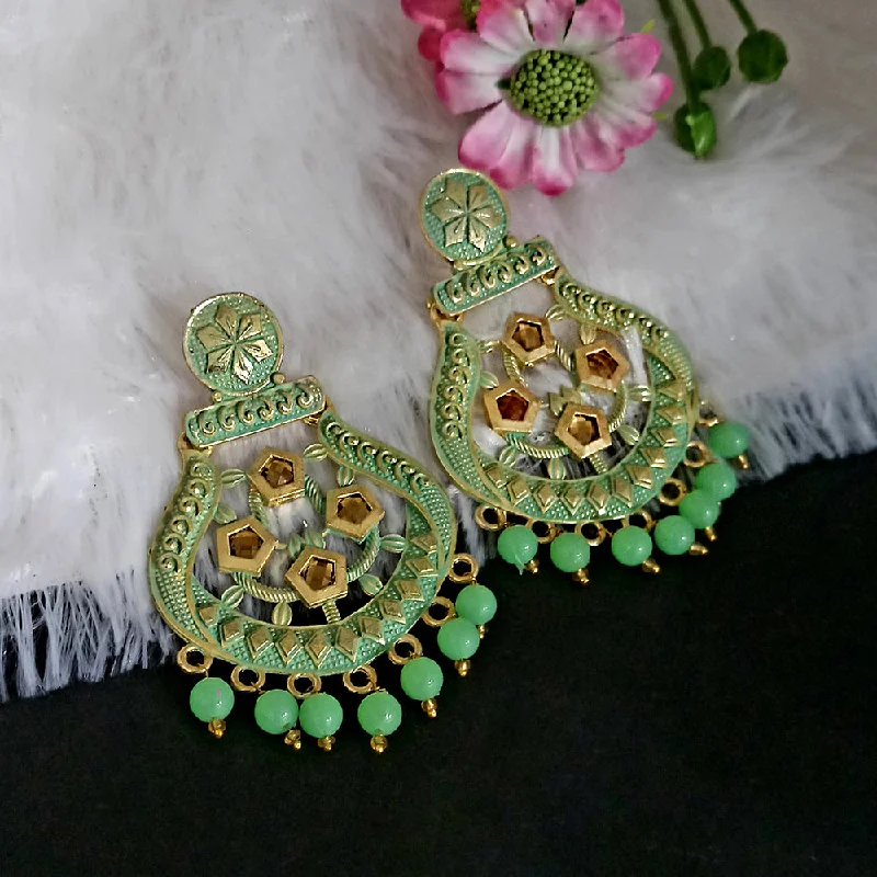 women geometric earrings -Woma Matte Green Meenakari Dangler Beads Drop Earrings