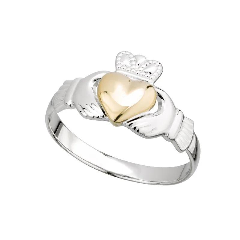 women men’s rings -10K Gold & Sterling Silver Claddagh Ring: Perfect for Any Occasion