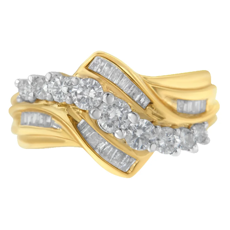 women unique cut engagement rings -10K Two-Toned Diamond Bypass Ring