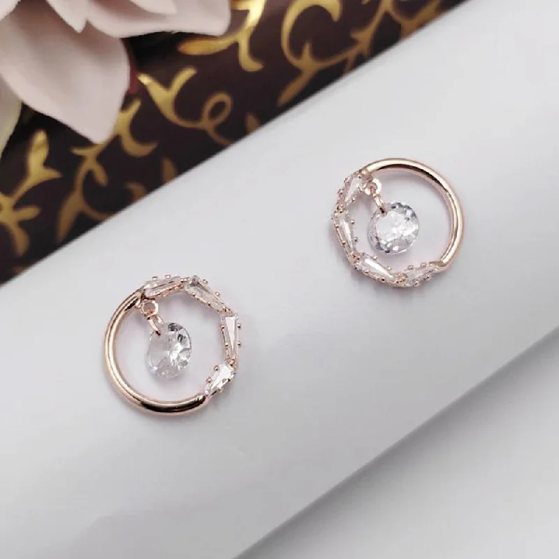 women luxury earrings -Aamrapali Rose Gold Plated AD Stud Earrings