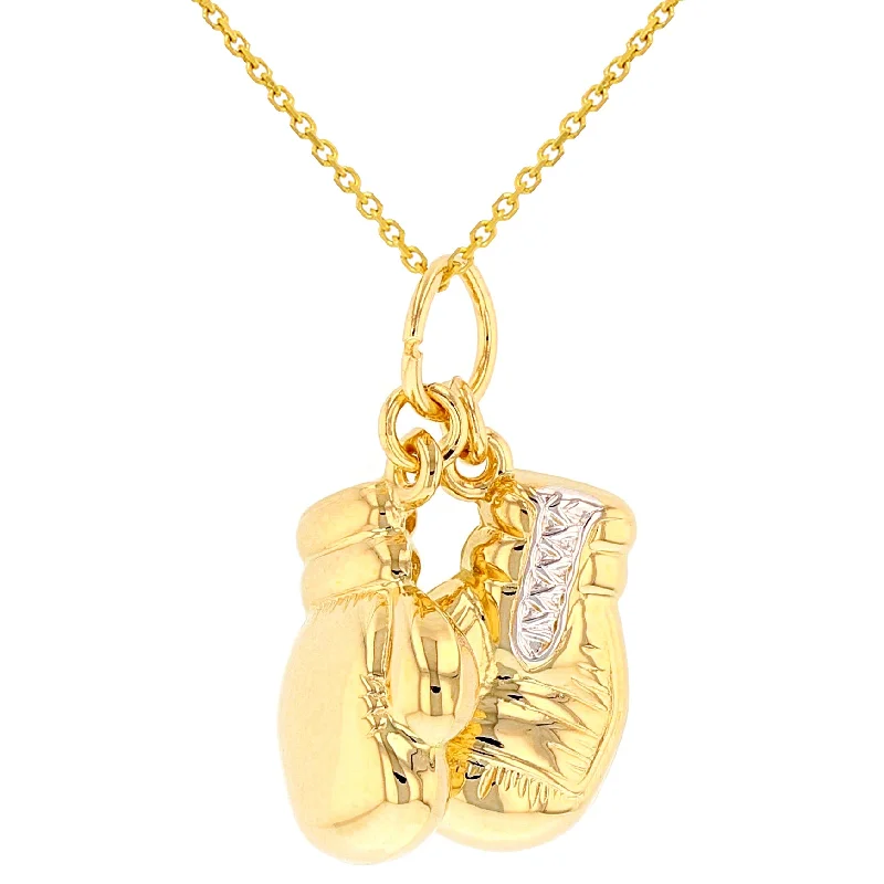 women link necklaces -High Polish 14k Yellow Gold 3D Boxing Gloves Charm Sports Pendant Necklace