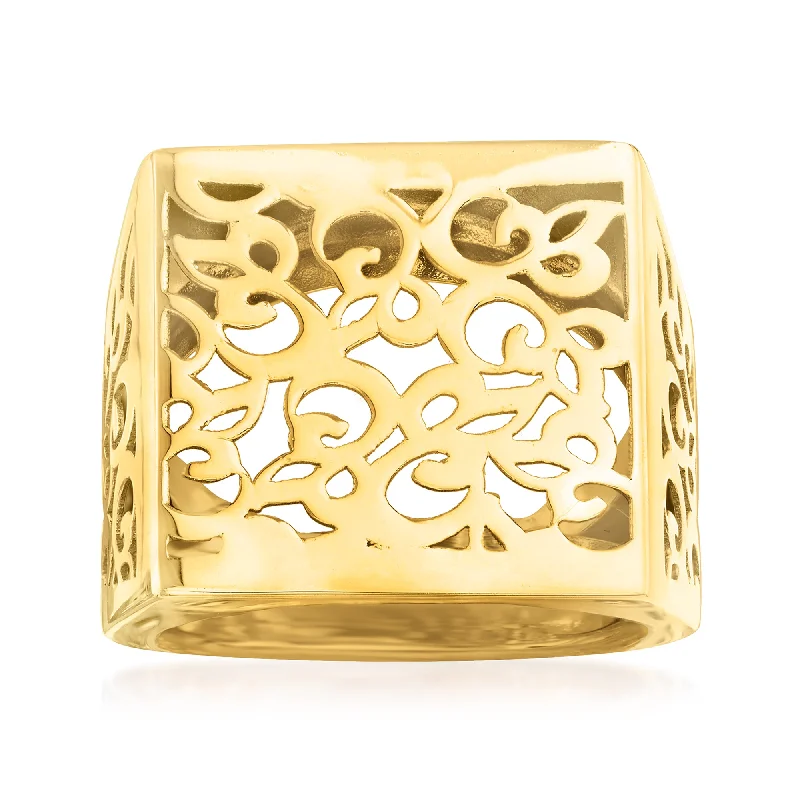 women elegant engagement rings -Ross-Simons Italian 14kt Yellow Gold Filigree Square-Top Ring