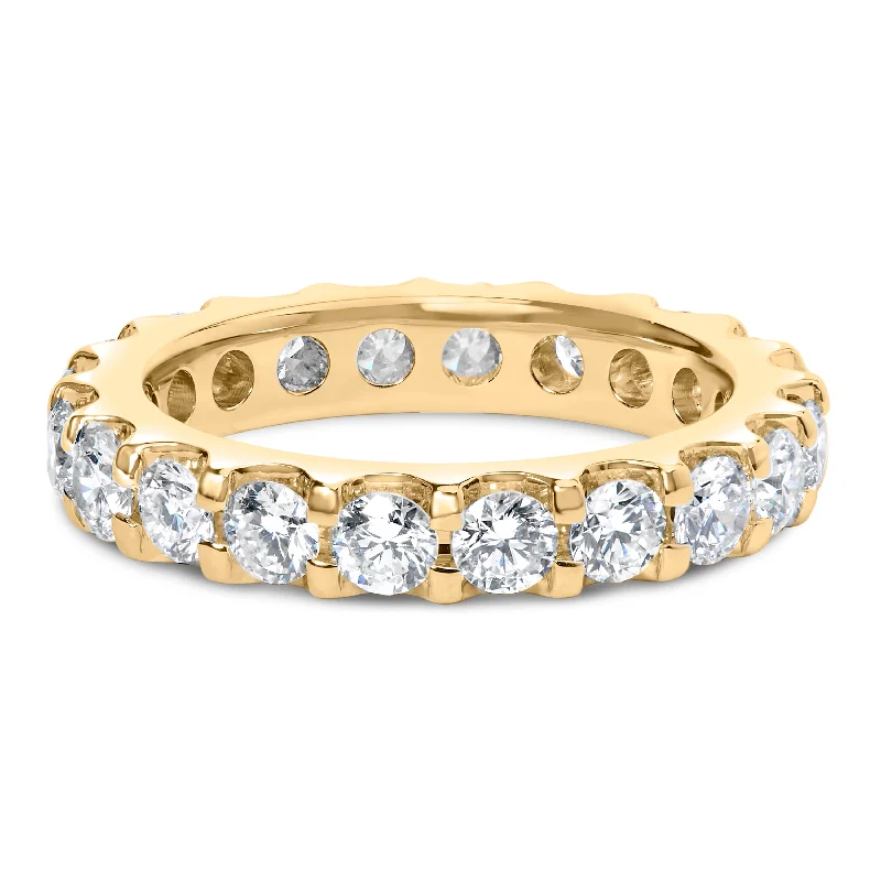 women diamond band engagement rings -14K Yellow Gold Shared Prong Set Round Diamond Eternity Band Ring