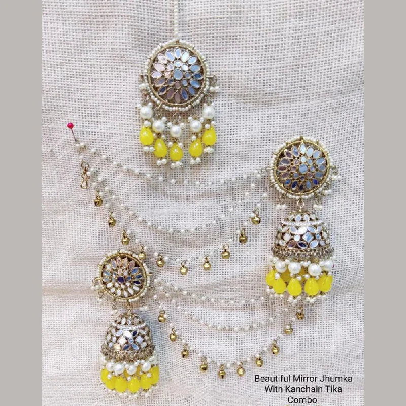 women long chain earrings -Manisha Jewellery Gold Plated Mirror Kanchain Jhumki With Mangtikka