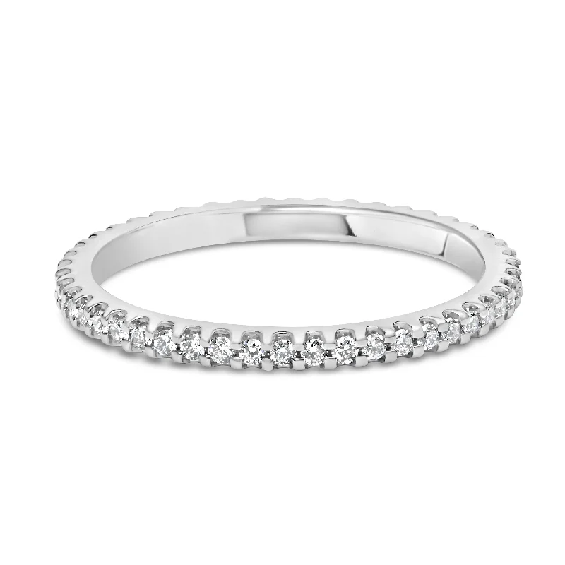 women three-stone engagement rings -14K White Gold Shared Prong Set Round Diamond Eternity Band Ring