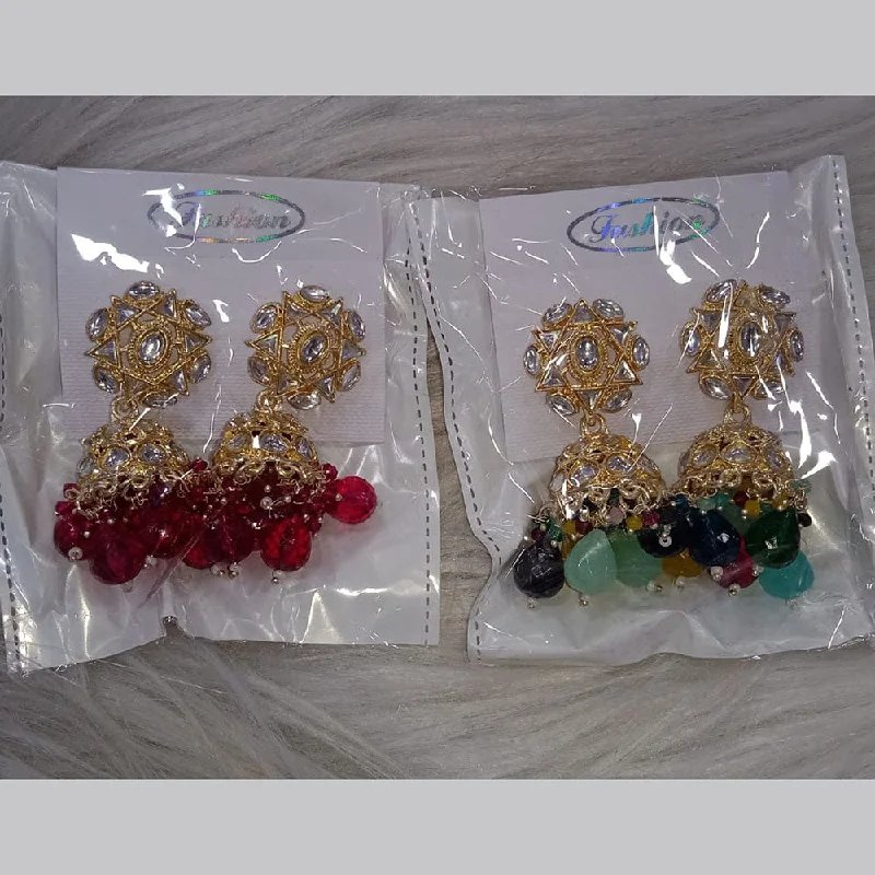 women crystal earrings -Om Creations Gold Plated Kundan Stone And Pearls Jhumki