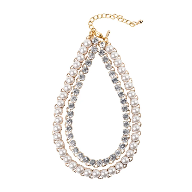 women engagement necklaces -Gold and Crystal Pearl Chain Necklace