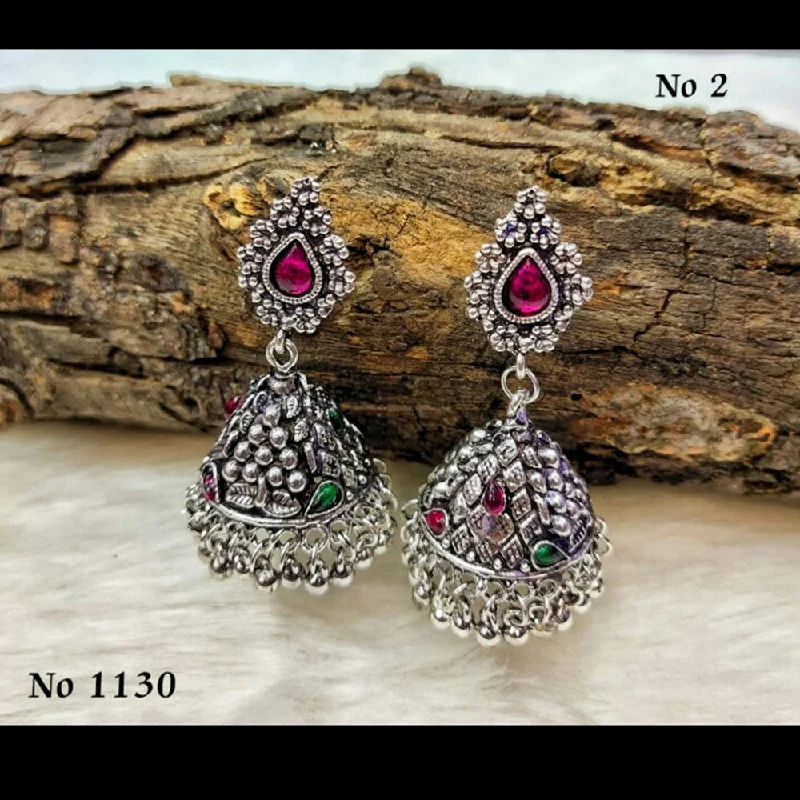 women luxury earrings -Jinu Arts Oxidised Plated Pink Kundan Jhumki Earrings