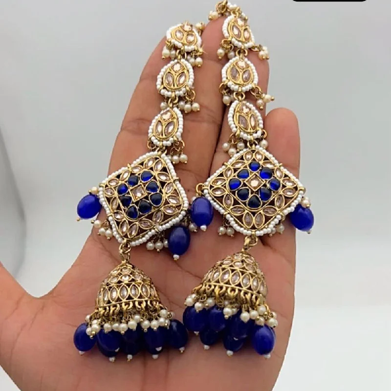 women long chain earrings -Anjali Jewellery Gold Plated Kundan Stone And Pearls Jhumki Earrings With Maangtikka