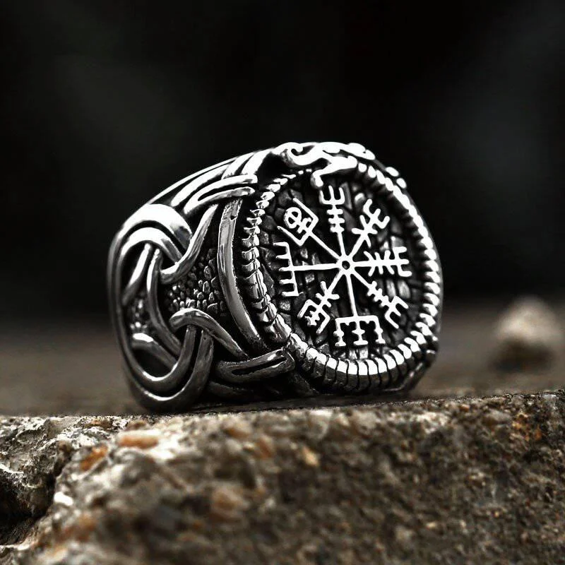 women cubic zirconia rings -Vegvisir Serpent Ouroboros Ring - Stainless Steel