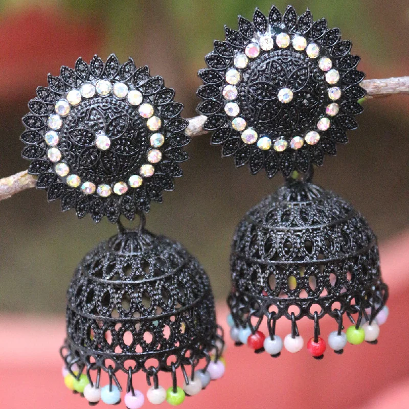 women personalized stud earrings -H K Fashion  Black Plated  Austrian Stone And Beads Jhumki Earrings