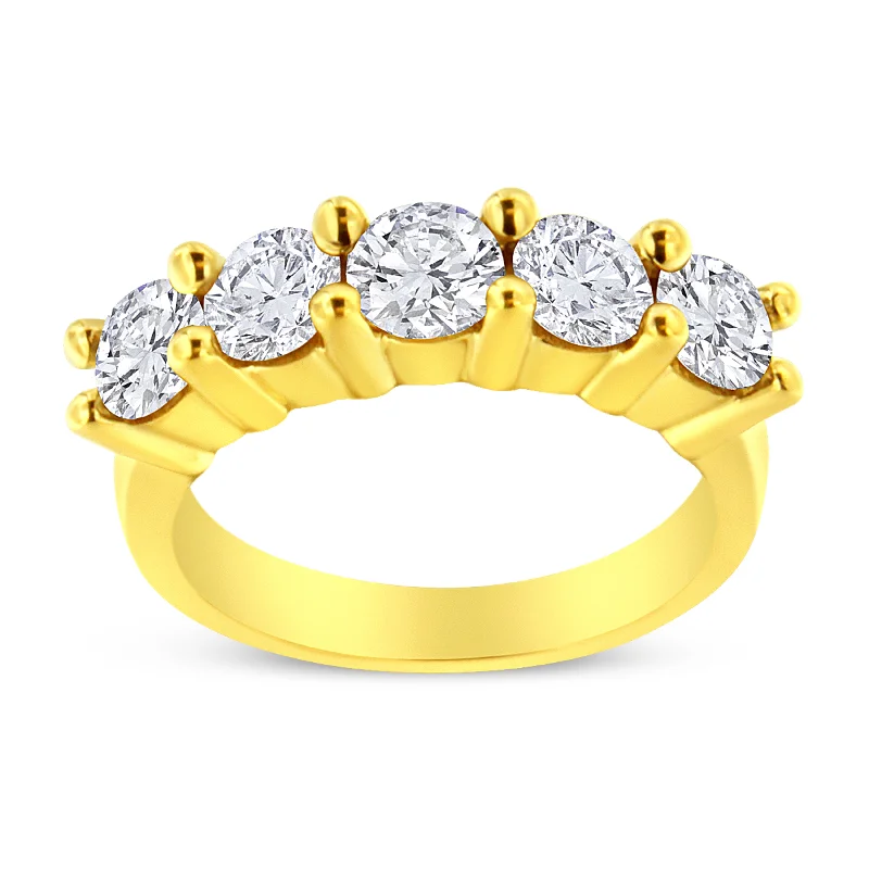 women classic engagement rings -14K Yellow Gold Plated .925 Sterling Silver 2.0 Cttw Shared Prong Set Diamond 5 Stone Wedding Band Ring